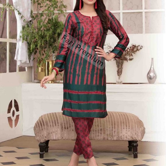 Tawakkal 2-Piece Embellished Silk Tie Dye Shalwar Kameez Pakistani/Indian L/43" - Picture 1 of 13